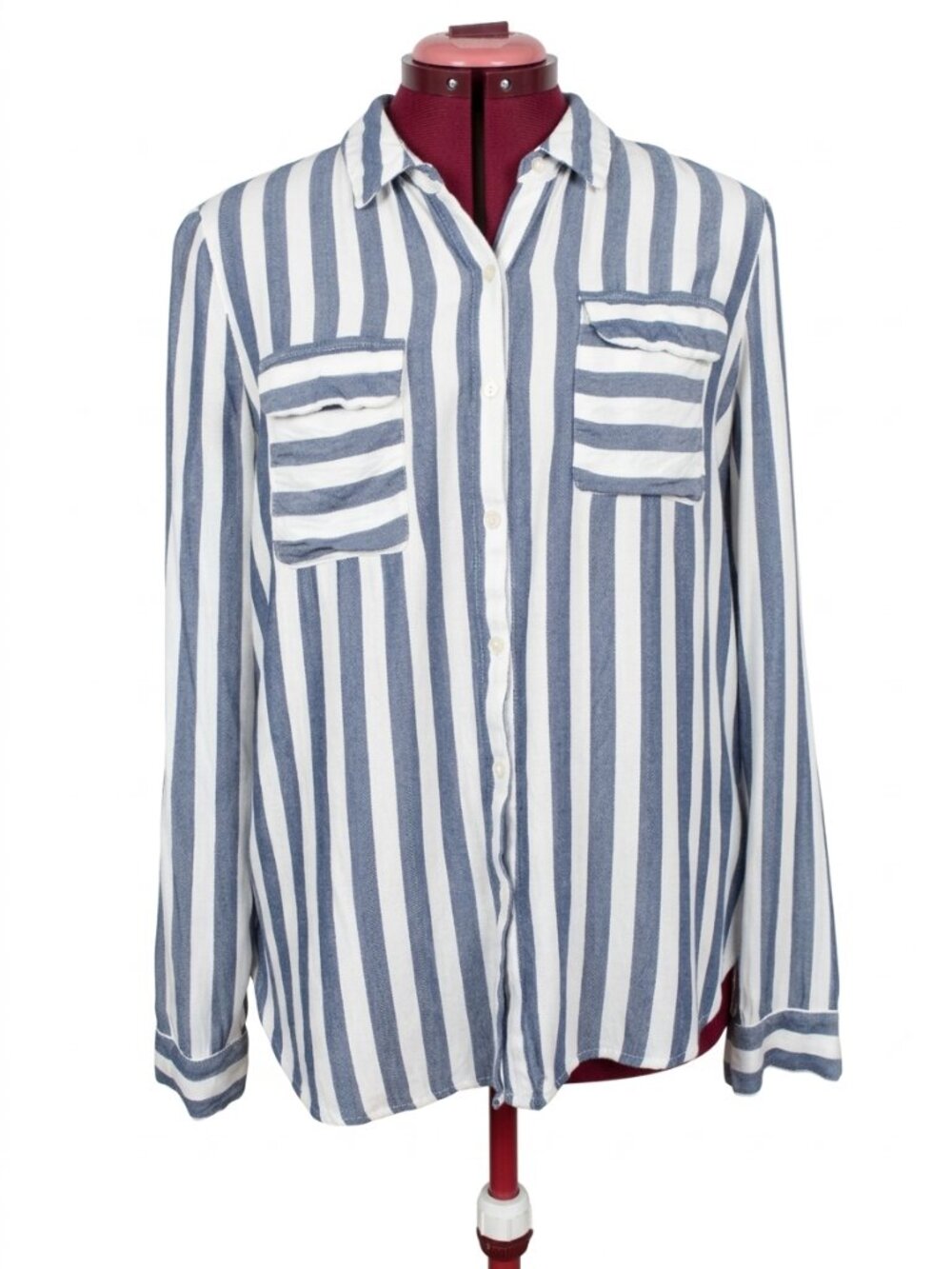 MANDEE -  Blue & White Vertical Striped Button-Down Shirt - Large